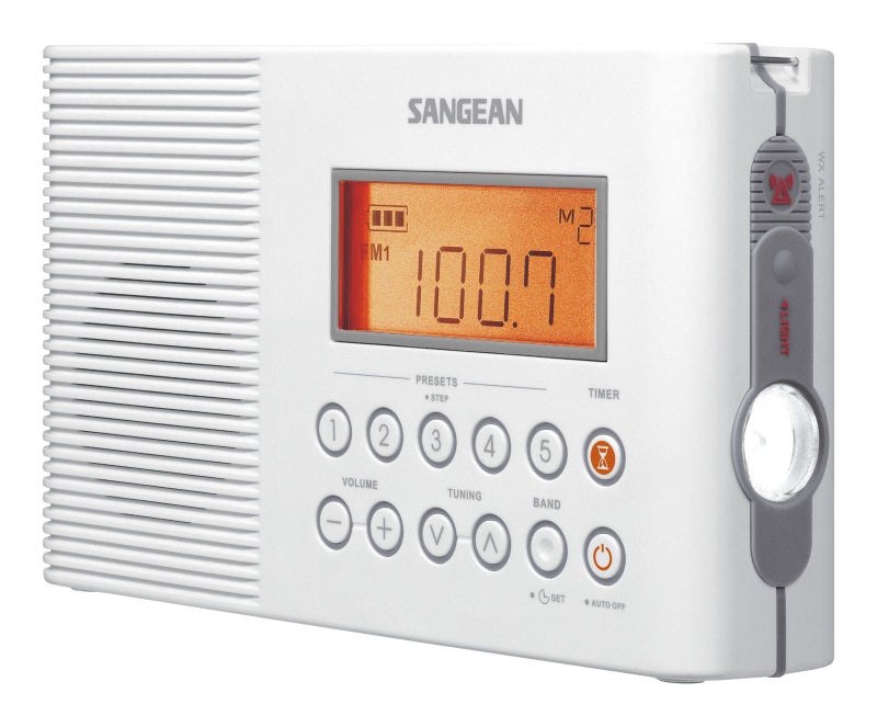 SANGEAN راديو شاور سانجيان H201 AM/FM مقاوم للماء، راديو تنبيه الطقس، أبيض - Image 1